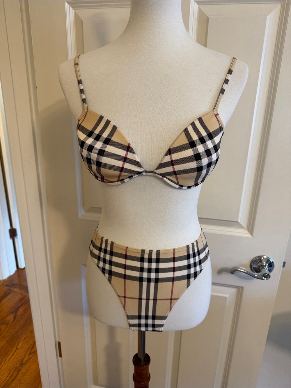 Burberry Beige Plaid Padded Bra & High-Waist Brief Set - Never WORN